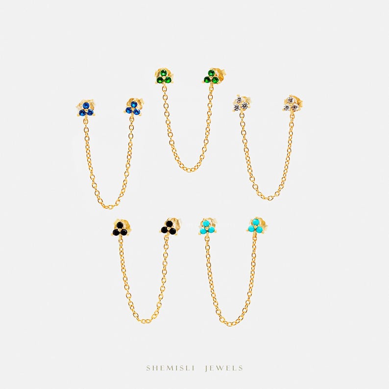 Two Piercings Clover Stud, Earring, Minimalist Style, A-SS147 SS317 SS318 SS319 SS320 Bild 2