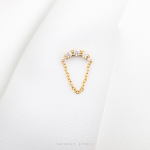 Petites boucles d'oreilles pendantes plates sans filetage avec chaîne, calibre 20,18,16, 5-10 mm unisexe, acier chirurgical SHEMISLI SS1003