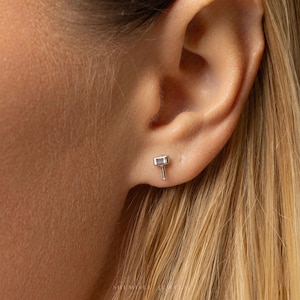 Tiny Thor Hammer Threadless Flat Back Earring, 20,18,16ga, 5-10mm Unisex, Surgical Steel SHEMISLI SS1117