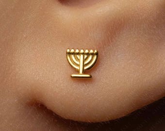 Menorah Stud, Threadless Flat Back Earring, Minimalist Style, A-SS1484