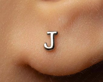 Uppercase Letter J Stud, Threadless Flat Back Earring, Minimalist Style, A-SS1630