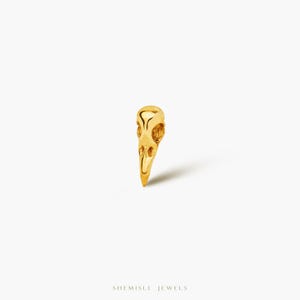 Petite boucle d'oreille sans filet à dos plat tête de mort corbeau, calibre 20,18,16, 5-10 mm unisexe, acier chirurgical SHEMISLI SS1063