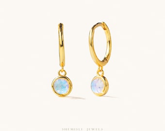 Dainty Moon Stone CZ Hoop Earrings, Gold, Silver SHEMISLI SH671