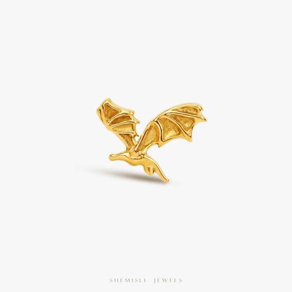 Flying Dragon Stud, Threadless Flat Back Earring, Minimalist Style, A-SS1007