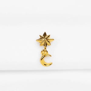 Star and Moon Flat Back Earrings, Threadless Stud, Dainty Celestial Jewelry