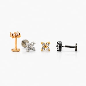 Clous d'oreille fleur de cornouiller, boucle d'oreille sans filet à dos plat, style minimaliste, A-SS912