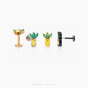 Tiny Pineapple Threadless Flat Back Earring, 20,18,16ga, 5-10mm Unisex, Surgical Steel SHEMISLI SS997