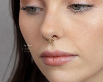 Split Triple Septum Ring, Nose Ring, Hoop Earring, Conch Hoop, 18, 16ga, 8, 10, 12mm, Unisex, G23 Titanium SH523, SH524, SH525, SH526, SH527