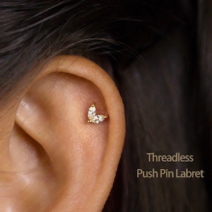 Petite boucle d'oreille sans fil à dos plat en pierre blanche à 2 feuilles, calibre 20,18,16, 5-10 mm, unisexe, acier chirurgical, SHEMISLI SS547