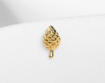 Clou d'oreille pomme de pin, boucle d'oreille sans filet à dos plat, style minimaliste, A-SS1381