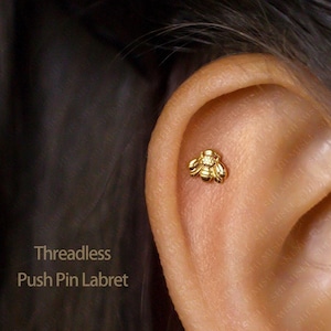 Tiny Bee Threadless Flat Back Earring, 20,18,16ga, 5-10mm, Unisex, Surgical Steel, SHEMISLI SS527