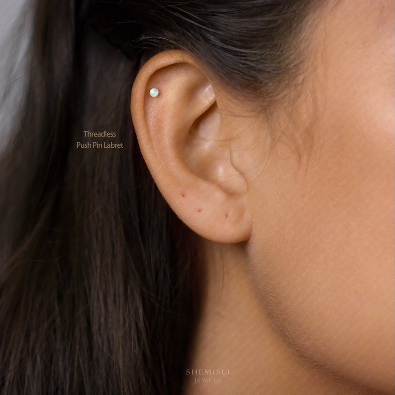 Tiny 3mm Opal Ball Threadless Flat Back Earrings, Nose Stud, 20,18,16ga, 5-10mm Surgical Steel SHEMISLI SS587 image 4