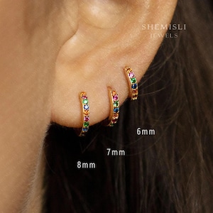 Multicolored Stone Hoop, Huggies Earring, Minimalist Style, A-SH132 SH133 SH134 SH135 SH136 SH138