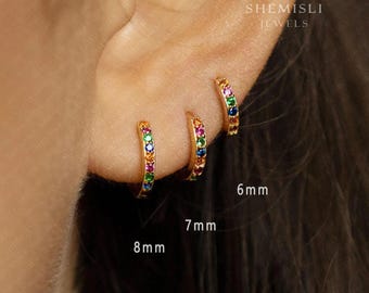 Multicolored Stone Hoop, Huggies Earring, Minimalist Style, A-SH132 SH133 SH134 SH135 SH136 SH138