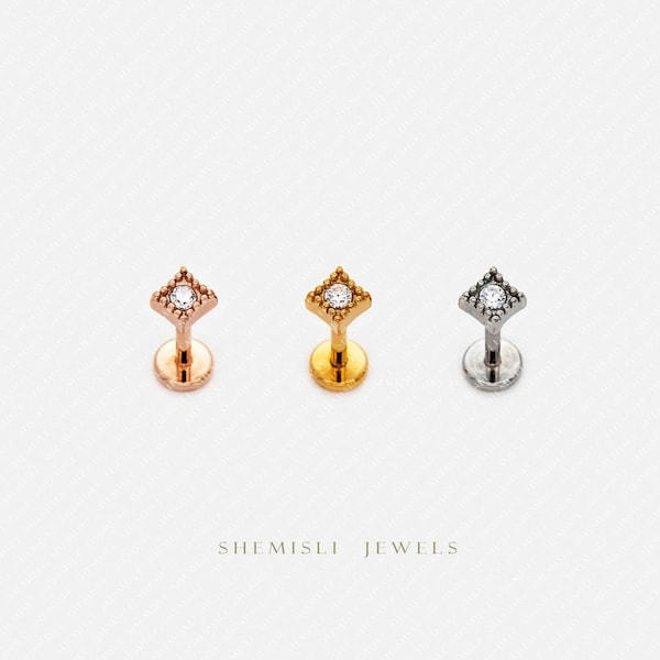 Square Stone Lip Stud, Threadless Flat Back, Minimalist Style, A-SS556