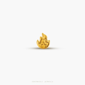 Tiny Flame Fire Threadless Flat Back Earring, 20,18,16ga, 5-10mm Unisex, Surgical Steel SHEMISLI SS1095