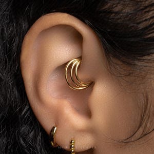 3 Layer Staggered Daith Ring, Hinged Clicker Hoop, 16ga 8 or 10mm, Unisex, Surgical Steel, SHEMISLI SH694 SH695