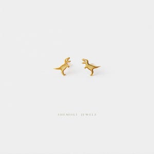 Tiny T-Rex Dinosaur Studs, Tyrannosaurus Earring, Unisex, Gold, Silver SHEMISLI - SS153 Butterfly End, SS454 Screw Ball End (Type A) LR