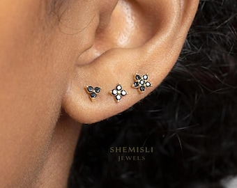 Black Stone Flower Stud, Earring, Minimalist Style, A-SS245 SS247 SS325