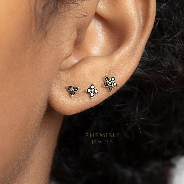 Black Stone Flower Stud, Earring, Minimalist Style, A-SS245 SS247 SS325