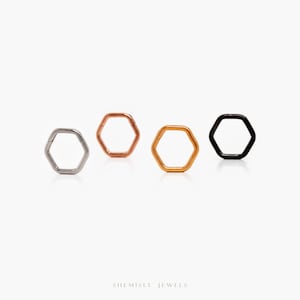 Hexagon Septum Ring, Nose Ring, Daith Hoop, Hinged Clicker Hoop, 16ga 8mm or 10mm, Unisex, Stainless Steel, SHEMISLI SH238, SH239