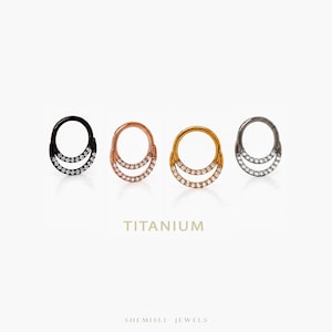 Anneau de septum double cz, anneau croissant de lune, anneau Daith, anneau cliquet sur charnière, calibre 16 8 mm ou 10 mm, unisexe, titane G23, SHEMISLI SH224, SH225