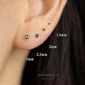 Sapphire Stone Stud, Butterfly End or Screw Ball End Earring, Minimalist Style, A-SS269 SS270 SS271 SS272 SS738 SS739 SS740 SS741