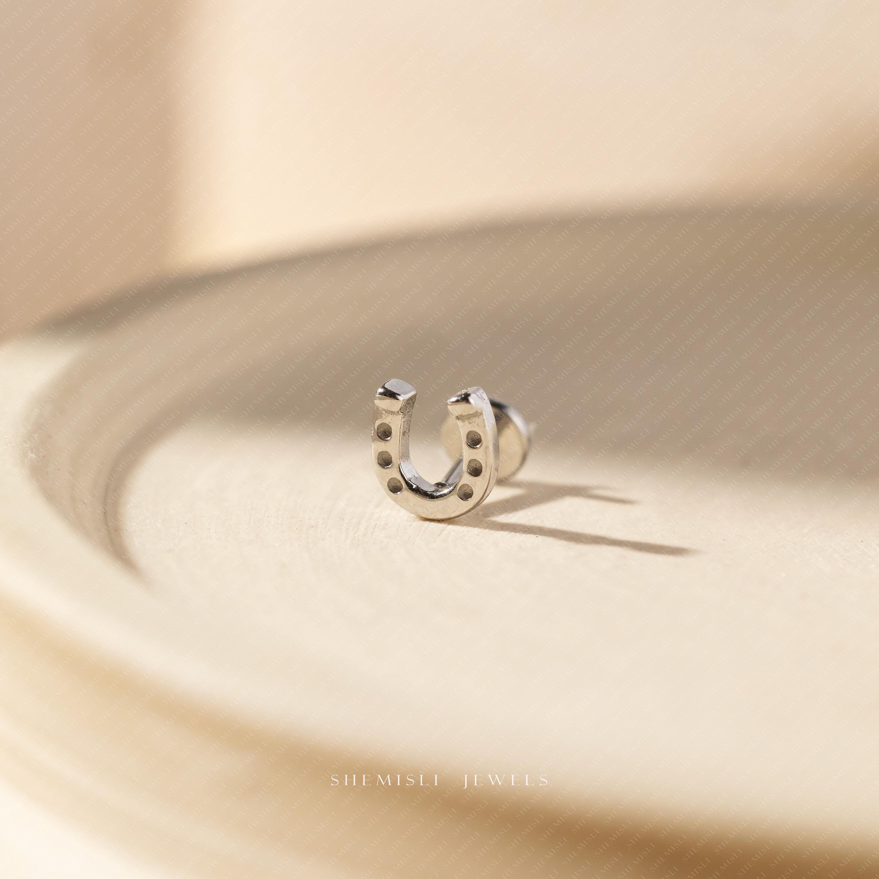 Tiny Horseshoe Threadless Flat Back Tragus Stud, 20,18,16ga, 5-10mm Unisex, Stainless Steel SHEMISLI SS980