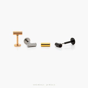 Tiny Bar Threadless Flat Back Earring, 20,18,16ga, 5-10mm Unisex, Surgical Steel SHEMISLI SS589