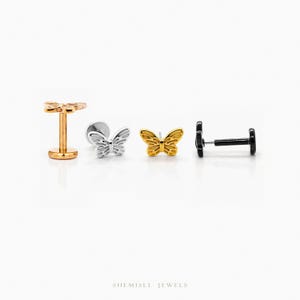 Tiny Butterfly Threadless Flat Back Earring, 20,18,16ga, 5-10mm Unisex, Surgical Steel SHEMISLI SS921