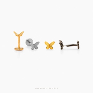 Tiny Butterfly Threadless Flat Back Earring, 20,18,16ga, 5-10mm Unisex, Surgical Steel SHEMISLI SS920