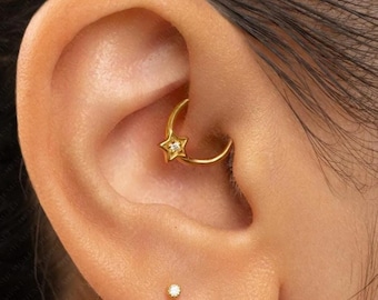 Star Daith Hoop, Clicker Earring, Minimalist Style, A-SH664 SH665