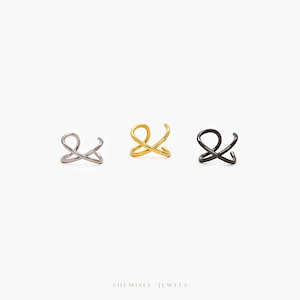 Tiny Thin Criss Cross Helix Cuff, Upper Ear Cuff, Earring No Piercing is Needed, Unisex, Gold, Silver SHEMISLI - SF048 NOBKG