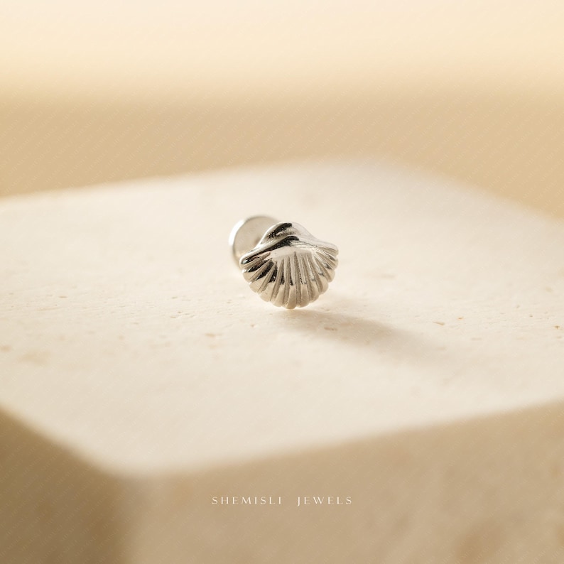 Fan Shaped Shell Stud, Threadless Flat Back Earring, Minimalist Style, A-SS926 image 5