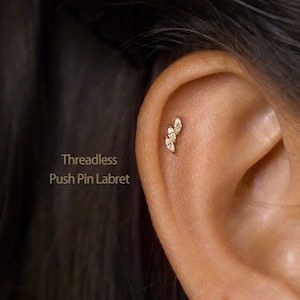 Petite boucle d'oreille sans filetage à 3 feuilles à dos plat, calibre 20,18,16, 5-10 mm unisexe, acier chirurgical SHEMISLI SS586