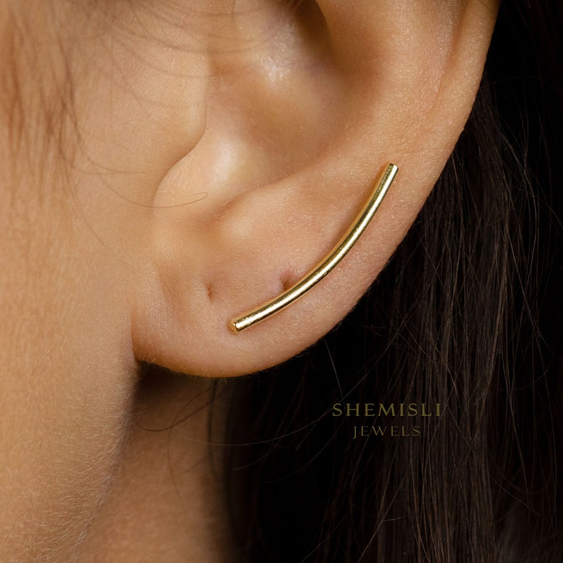 Simple Long Bar Climber Earrings, Gold, Silver SHEMISLI SS084 LR image 4