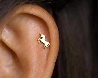 Tiny Unicorn Stud Earrings, Gold, Silver SS705 Butterfly End, SS706 Screw Ball End (Type A) LR