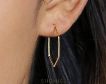 Ultra Light Hexagon Hoop, Huggies Earring, Minimalist Style, A-SH210