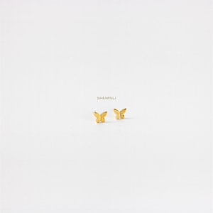 Petite boucle d'oreille papillon, unisexe, or, argent - SS042 extrémité papillon, extrémité sphérique à vis SS486 (type A)