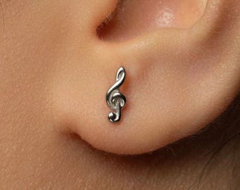 Music Treble Clef Stud, Threadless Flat Back Earring, Minimalist Style, A-SS1597