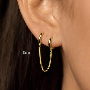 Two Piercing Chain Hoops, Huggies Earring, Minimalist Style, A-SH006 SH615