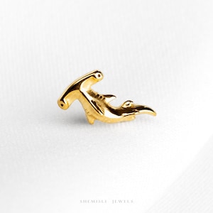 Hammerhead Shark Stud, Threadless Flat Back Earring, Minimalist Style, A-SS1282