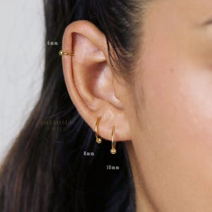 Simple Beaded Hoop, No Hinge Design, Huggies, Unisex, Gold, Silver SHEMISLI SH535, SH536, SH537, SH538, SH539, SH540