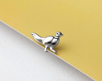 Pheasant Bird Stud, Threadless Flat Back Earring, Minimalist Style, A-SS1587