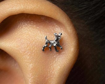 Dog Skeleton Stud, Threadless Flat Back Earring, Minimalist Style, A-SS1377