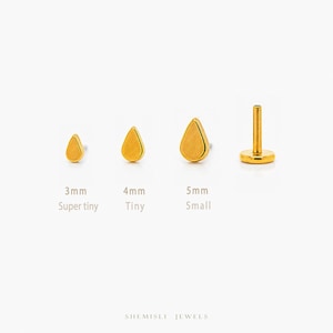 Tiny Teardrop Shape Threadless Flat Back Earring, 20,18,16ga, 5-10mm Unisex, Surgical Steel SHEMISLI SS723, SS724, SS768