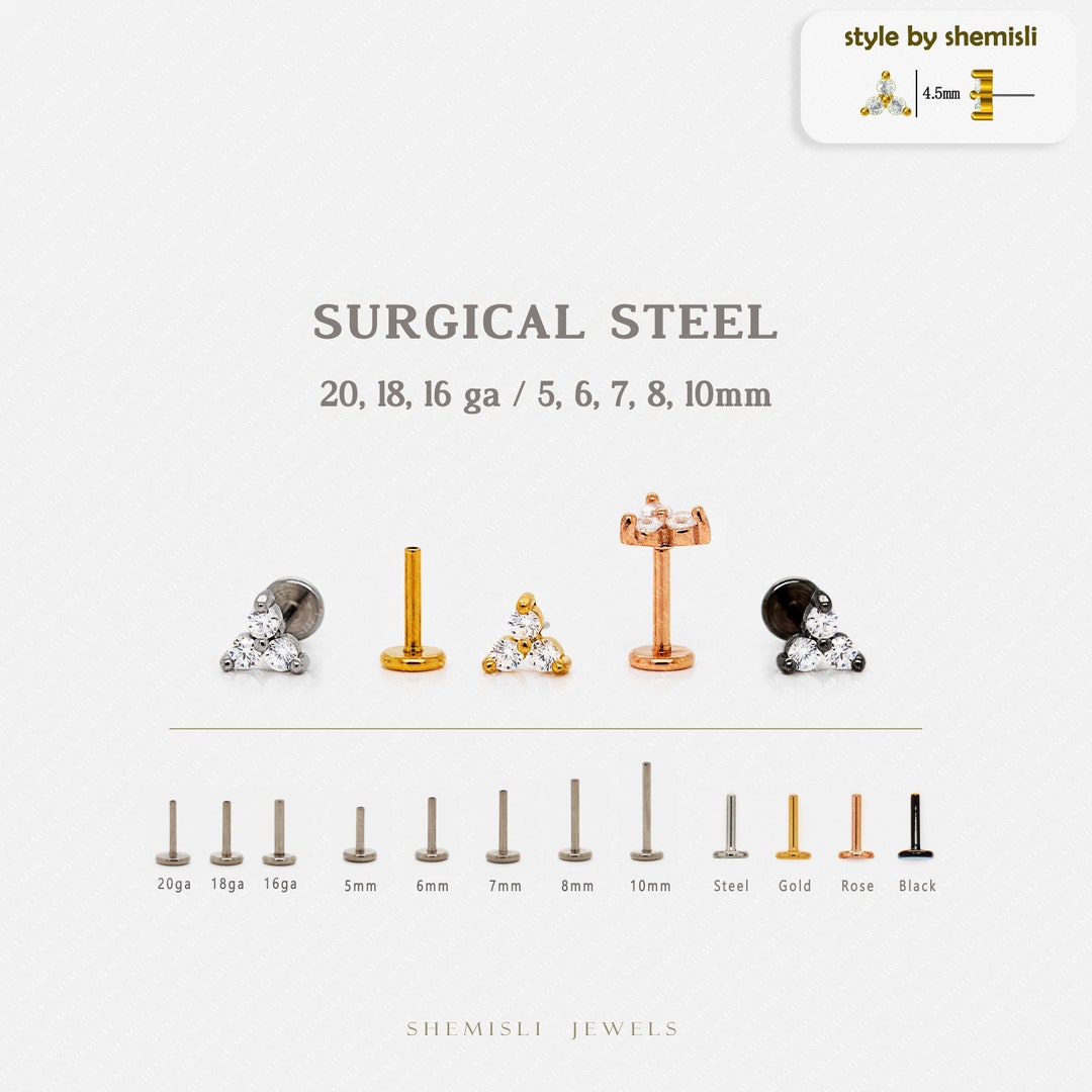 Tiny Disc Threadless Flat Back Earrings, Nose Stud, 20,18,16ga, 5-10mm,  Surgical Steel, SHEMISLI SS539, SS540, SS541, SS542, SS543 