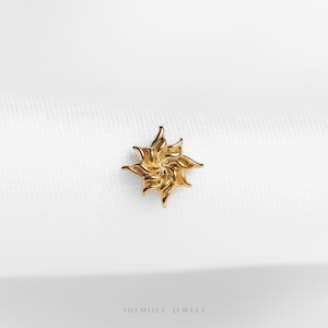 Petite boucle d'oreille sans filetage à dos plat et étoile tourbillonnante à 8 branches, calibre 20,18,16, 5-10 mm unisexe, acier chirurgical SHEMISLI SS1161