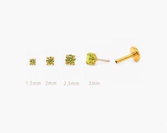 Peridot Stone Stud, Threadless Flat Back Earring, Minimalist Style, A-SS617 SS618 SS619 SS620