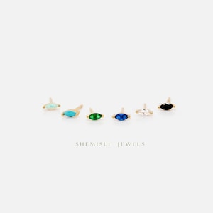 Petit clou d'oreille en pierre marquise, blanc émeraude, turquoise, saphir, opale noire, unisexe, or, argent SS211, SS212, SS274, SS275, SS276, SS277
